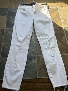 J Brand White Mid-Rise Distressed Skinny Jeans